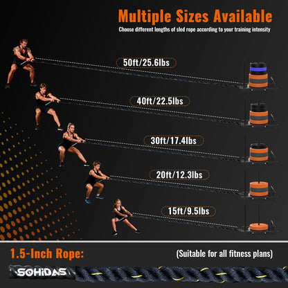 SOHIDAS 40FT Weight Sled Rope Workout Sled Pulling Ropes, Sled Push Gym Equipment Weight Sled Pull Rope for Training Tire Pulling Workout Fitness Resistance Football Exercise Equipment for Men Women