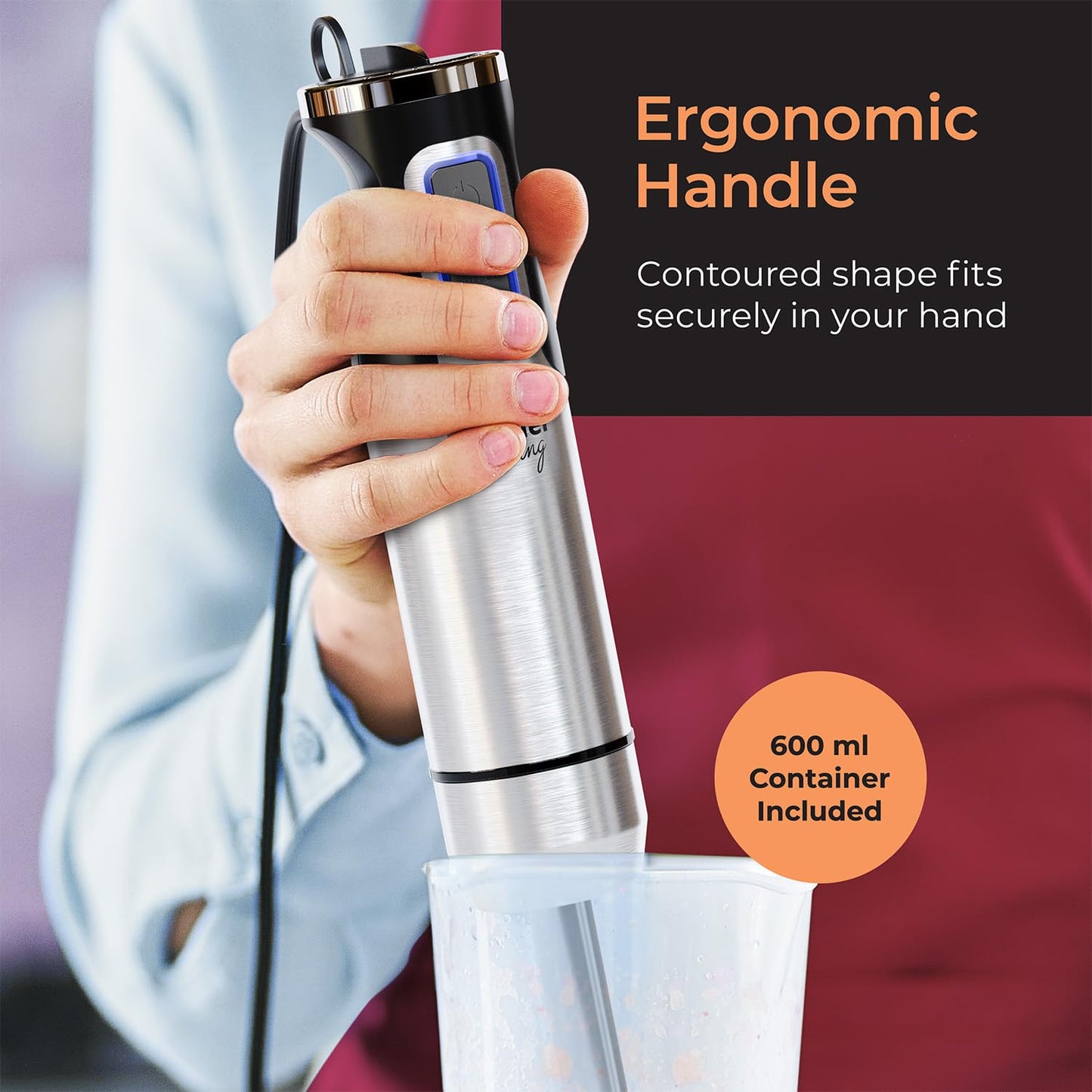 Mueller Immersion Blender Handheld - 8 Speed Stainless Steel Electric Hand Blender, 3 in 1 Emulsion Blender Handheld with Turbo Mode, Stick Blender Emulsifier for Kitchen for Soup, Smoothie, Puree