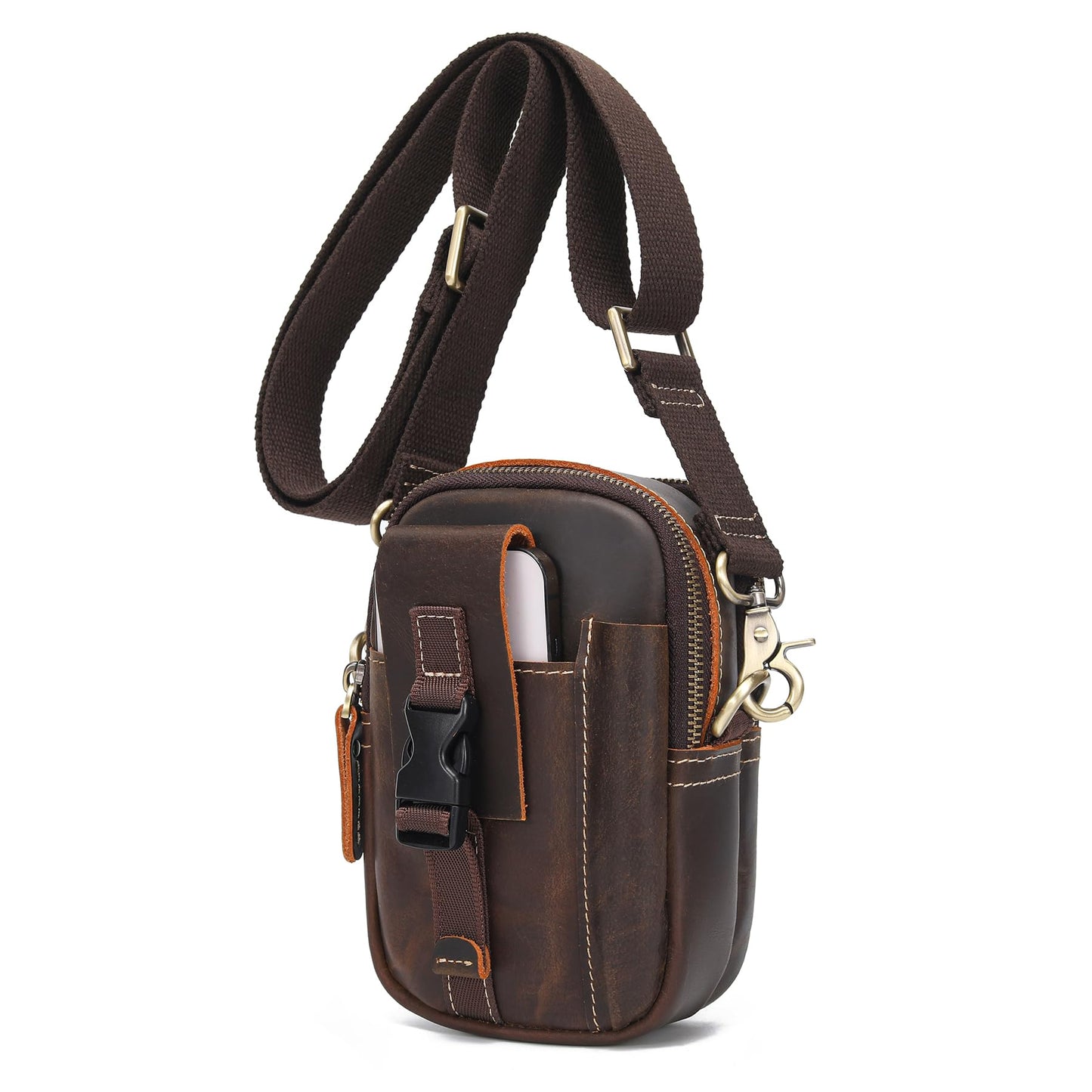 LANNSYNE Small Full Grain Leather Messenger Bag for Men, 3-in-1 Crossbody Shoulder Bag & Waist Belt Pouch, Sling Purse for Travel Business, Vintage Cell Phone Holster