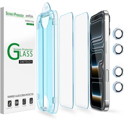 amFilm Easiest Installation OneTouch for iPhone 14 Pro [6.1 Inch] Screen Protector Tempered Glass, Auto-Alignment Tech, Bubble Free and Full Coverage Case Friendly, Anti-Scratch 2 Pack