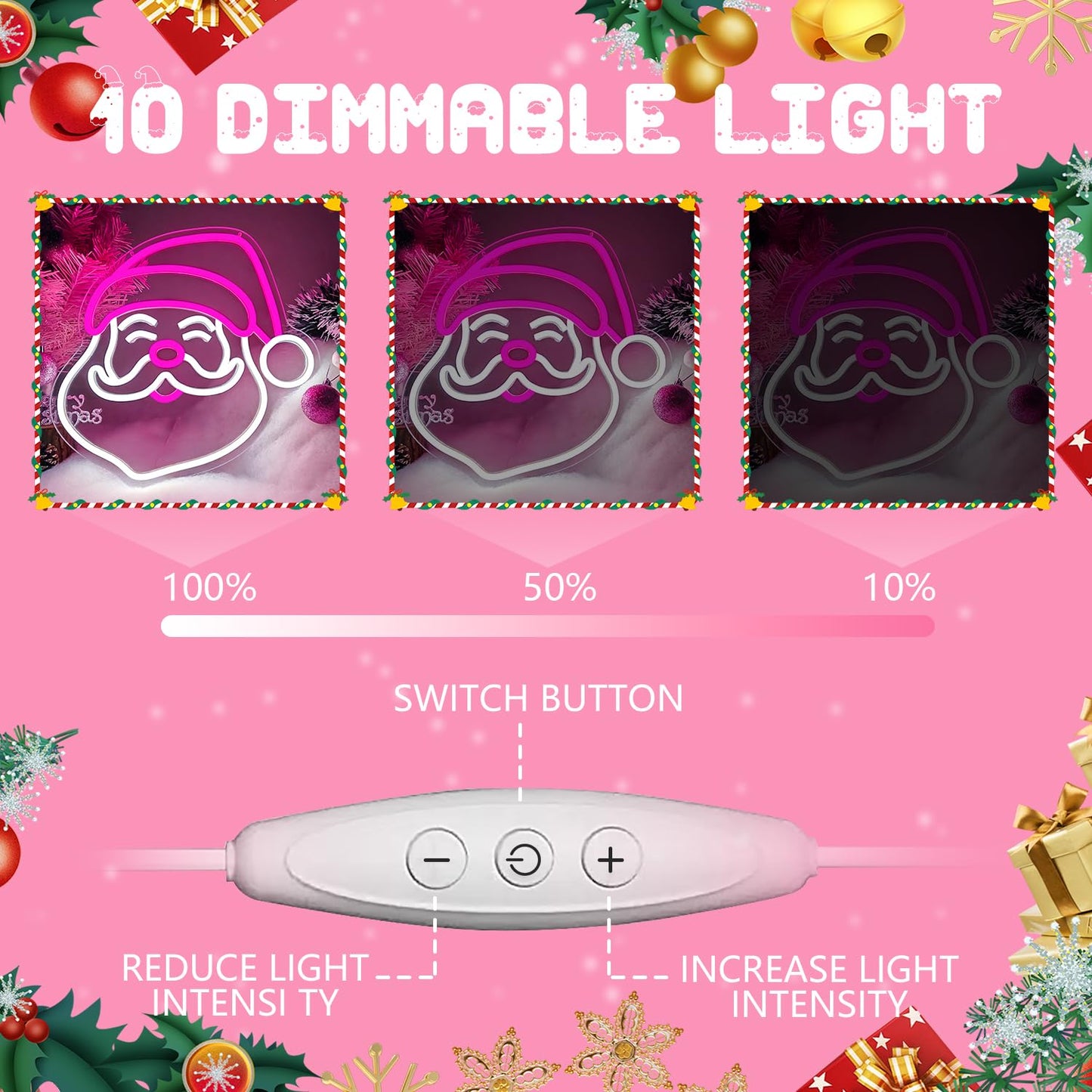 Christmas Neon Sign Pink Santa Neon Sign for Wall Decor Pink Christmas Decor Santa Claus Led Sign Xmas Neon Light Up Signs for Window Bedroom Holiday Door Party Home Winter Decoration Gift