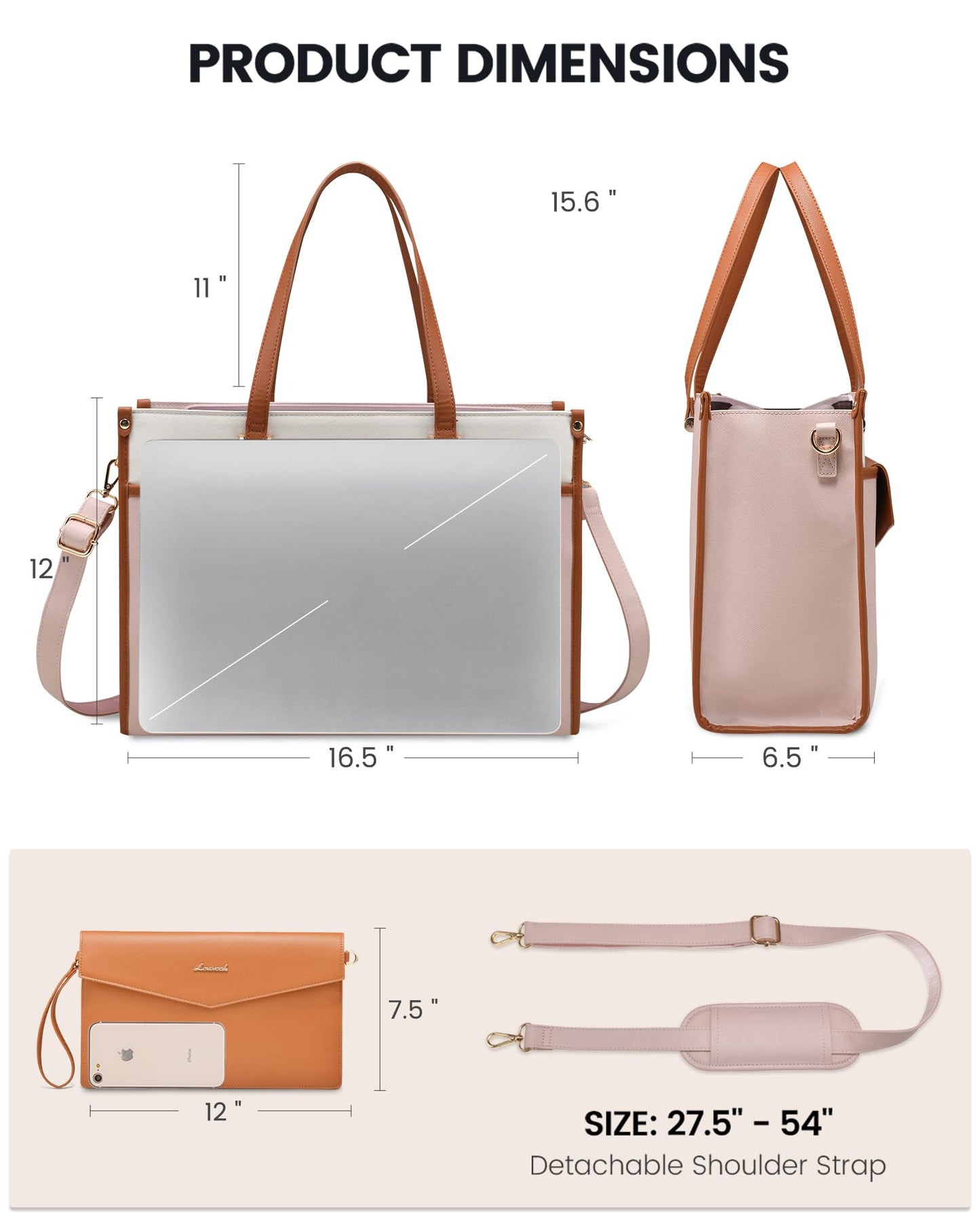 LOVEVOOK Laptop Bag for Women, 15.6'' Laptop Tote Purse 2-in-1 Professional Work Bag Business Briefcase with Clutch Purse, Waterproof Leather Computer Handbag for Teacher Office Travel