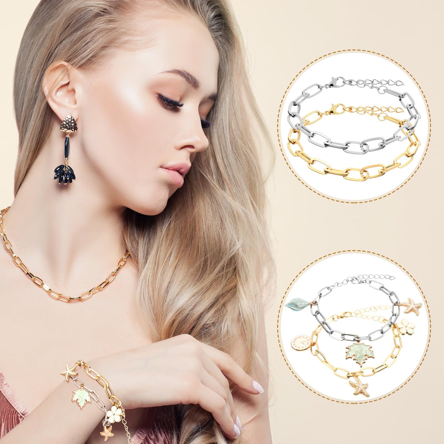 Quelay 60 Pcs Chain Bracelet Bulk Alloy Link with Lobster Clasps for Women DIY Jewelry Findings Bracelet Jewelry Making Supplies Accessories (Gold and Silver)