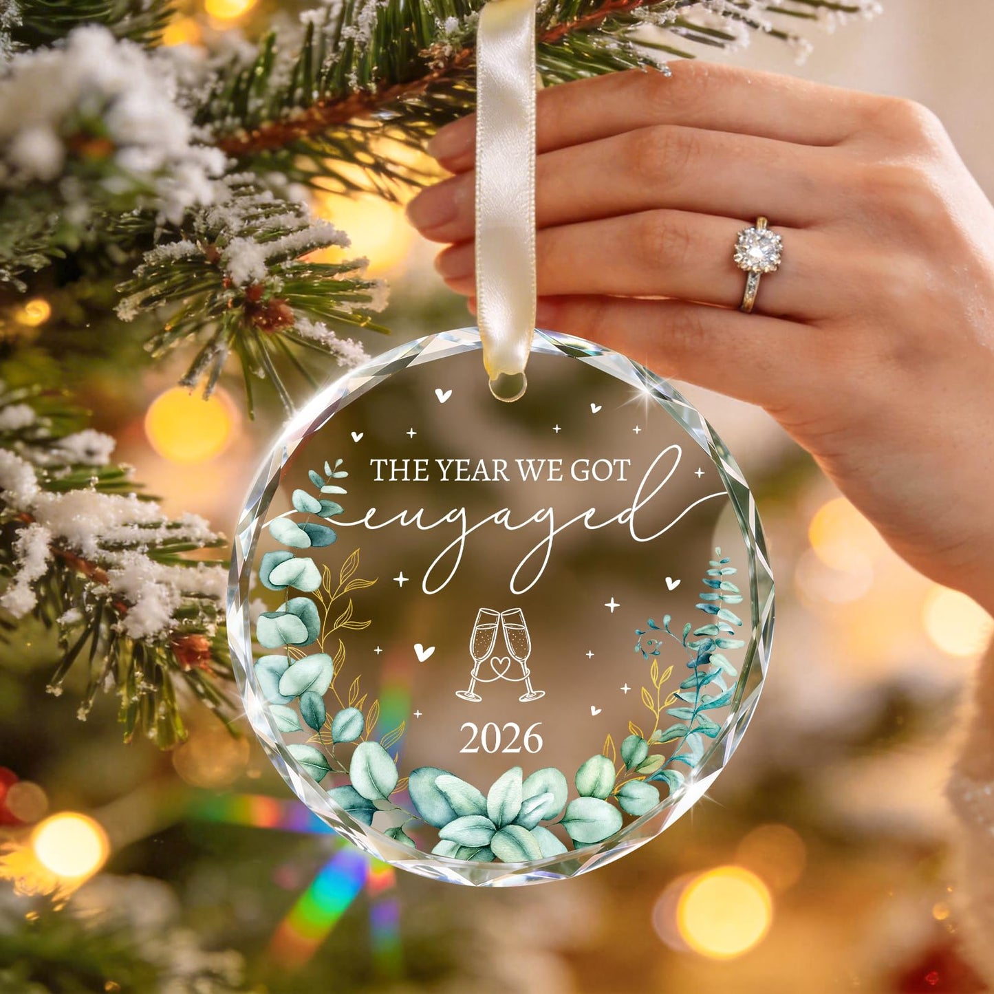 Engagement Gifts for Couples - Crystal Glass 2026 Engagement Ornament, Newly Engaged Gifts for Women, Her - Bride to Be Gift, Fiance Gifts - Engaged Christmas Party Decorations