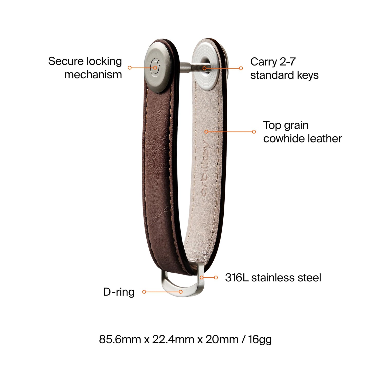 orbitkey Leather Key Organizer | Durable, Stainless Steel Locking Mechanism, Slim & Quiet Profile | Holds up to 7 Keys, Espresso with Brown Stitching