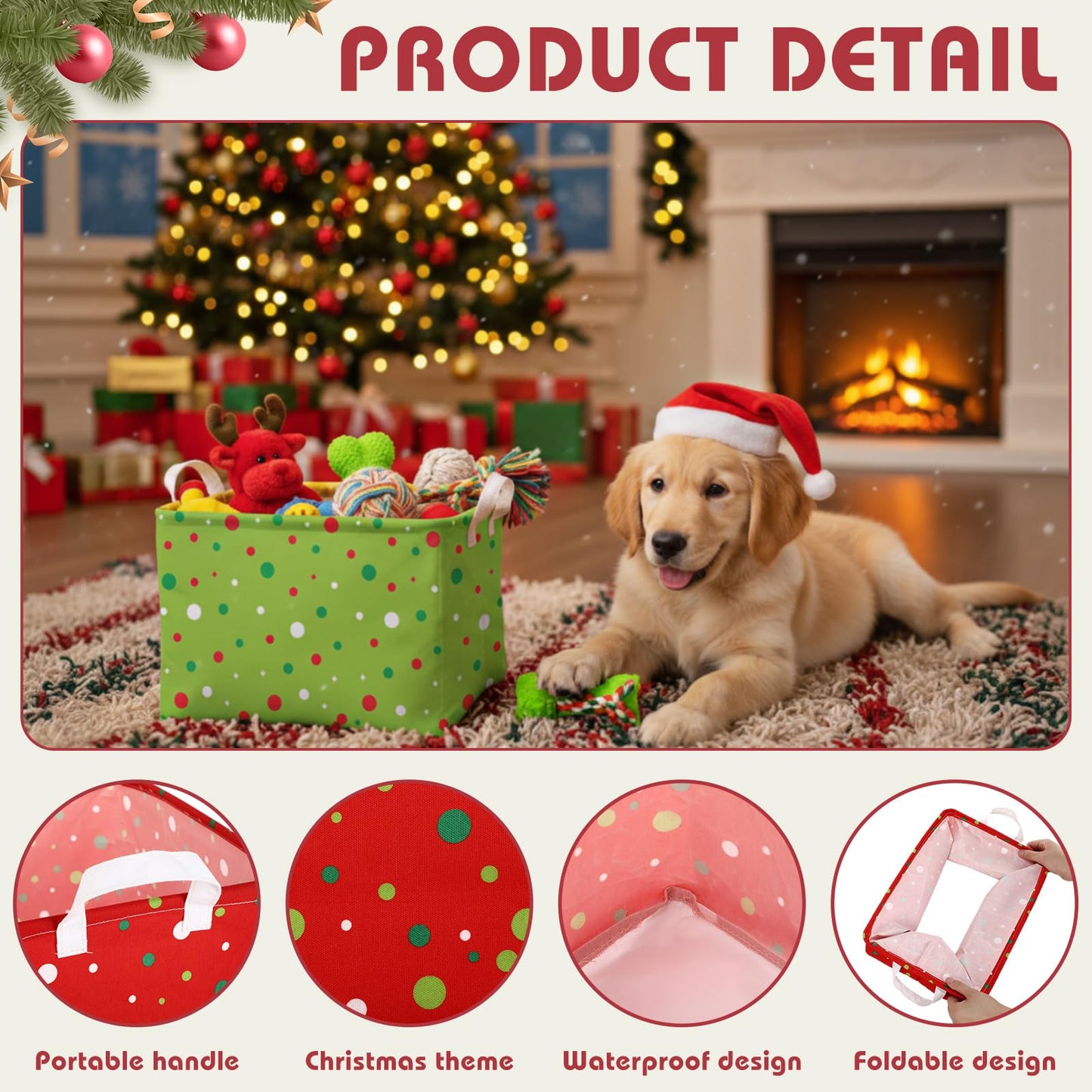 LemonRoad 6 Pcs Storage Bin Baskets Christmas Candy Themed Shelf Baskets Rectangular Foldable Clothes Washing Bin for Xmas Holidays Bedroom Classroom Home Shelves