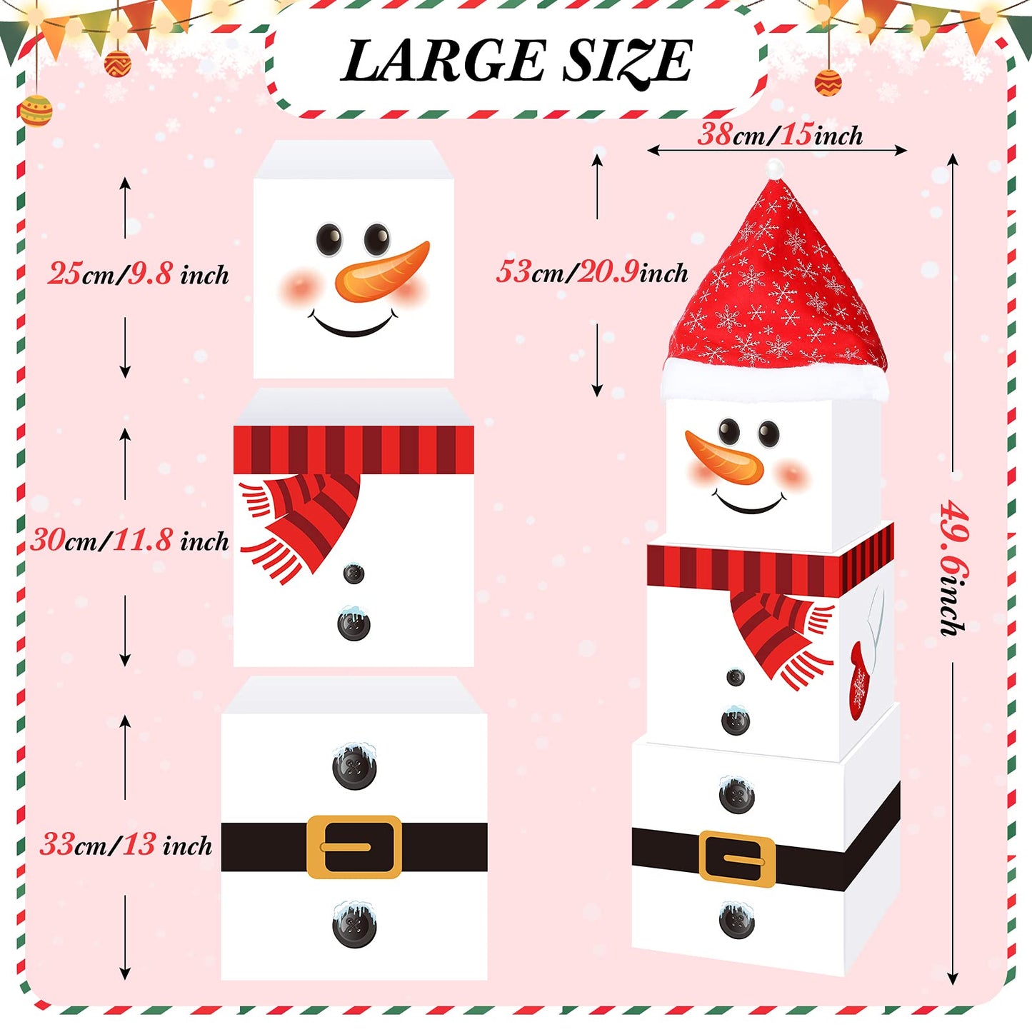Marspark 4 Pieces Christmas Box Decoration Nesting Decorative Stackable Nesting Christmas Stacking Boxes(Snowman)