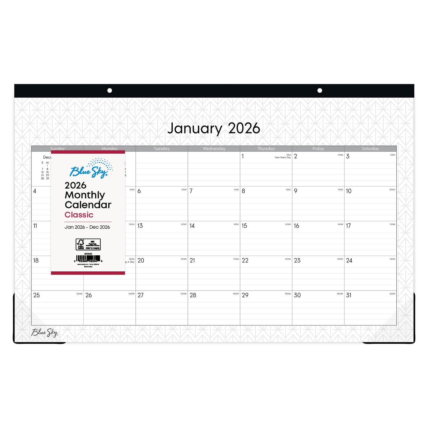 Blue Sky 2026 Monthly Desk Pad Calendar, January 2026 - December 2026, 11" x 17", Trim Tape Binding, Two-Hole Punched, Ruled Daily Blocks, for Office and Classroom, Enterprise