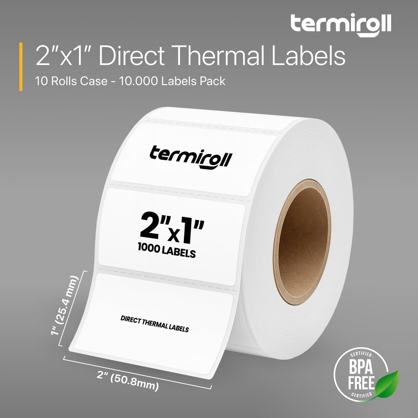 Termiroll 2x1 Thermal Labels – 10,000 Barcode & Address Labels/10 Rolls for Shipping, SKU & Inventory Stickers, Compatible with Rollo, Zebra, Munbyn, iDPRT & Direct Thermal Printers