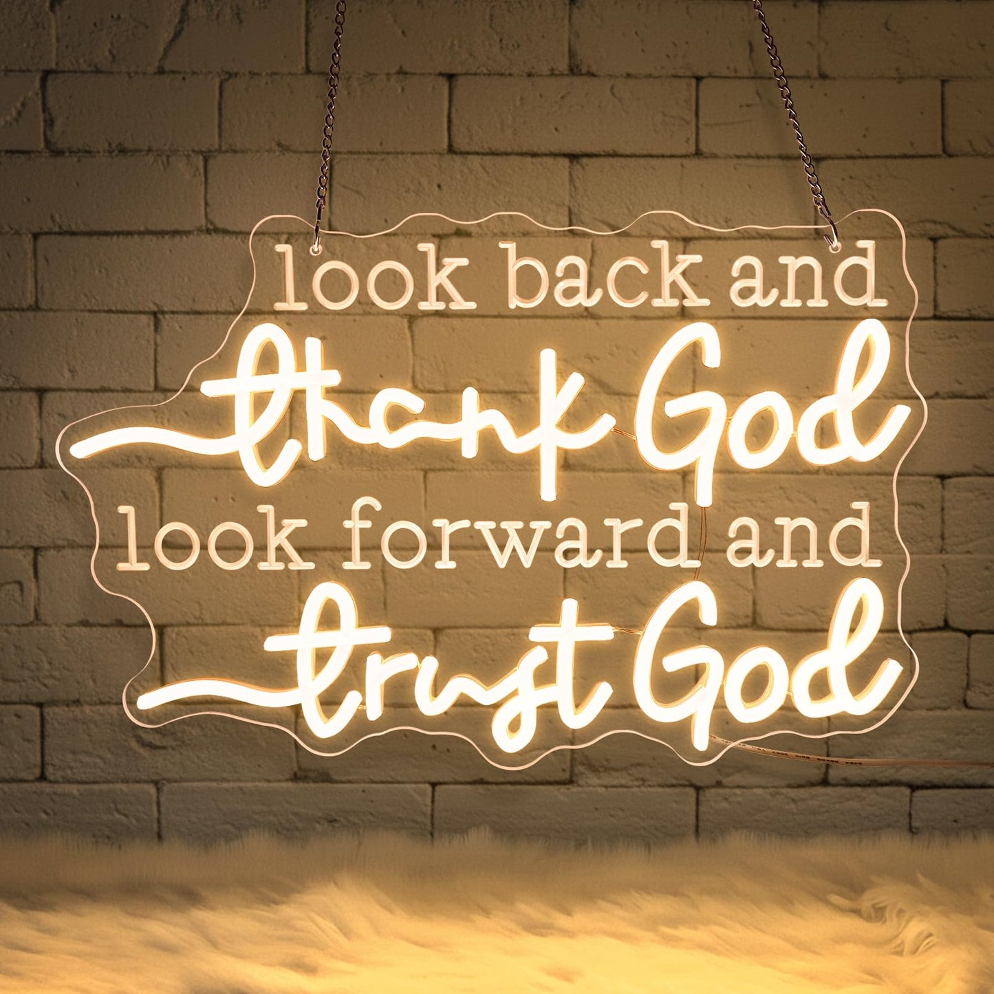 Sneignon Christian Neon Sign – “Look Back and Thank God,Look Forward and Trust God” LED Neon Wall Decor with USB Power & Dimmable Brightness,Bible Verse Neon Light for Bedroom,Church,Home