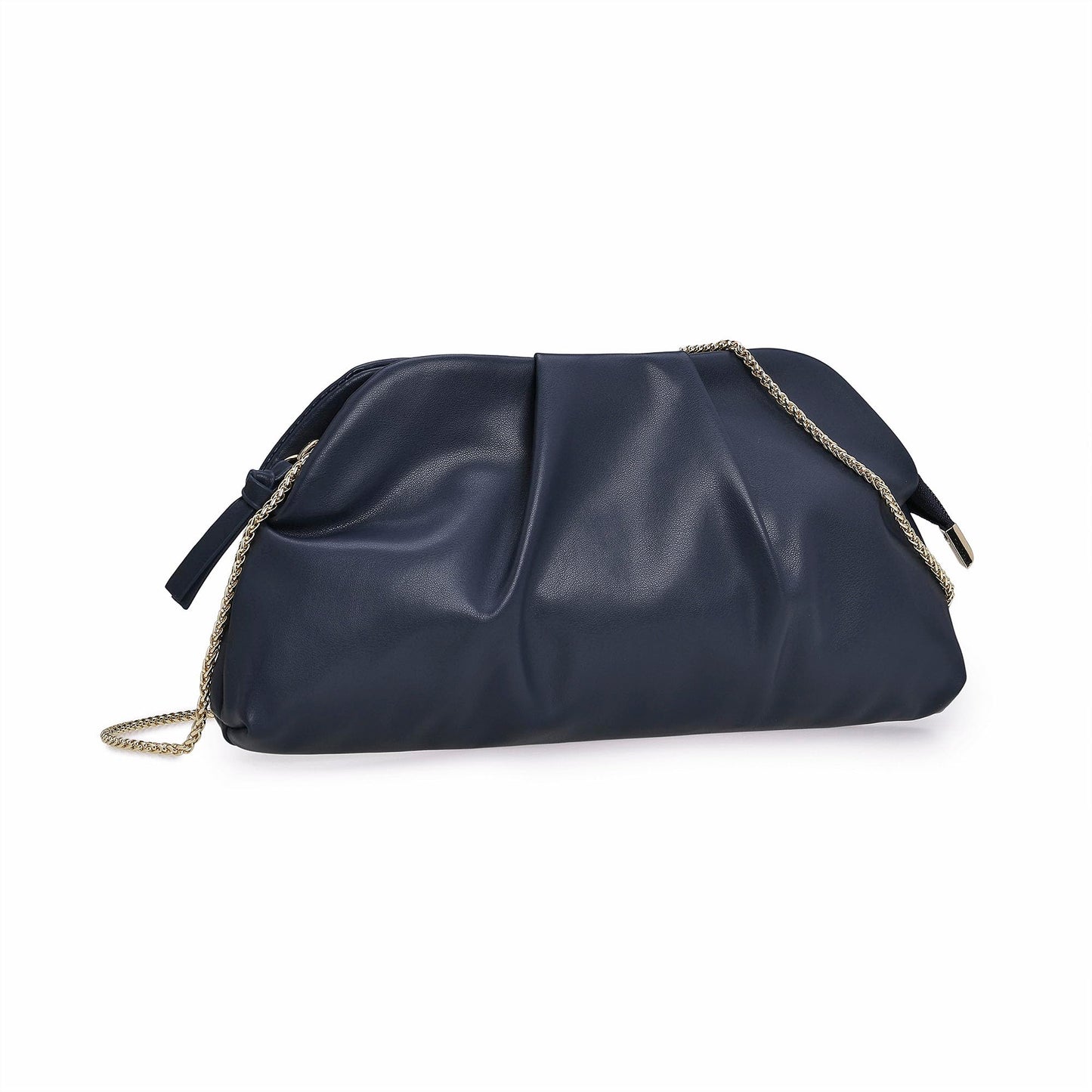 IXEBELLA Dressy PU Clutch Purse for Women Formal Soft Pleated Vegan Leather Evening Bag for Wedding/Prom/Cocktail Party (Navy)