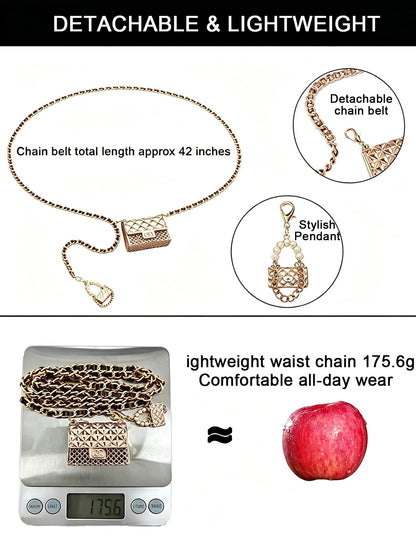 BEMYLV Mini Chain Belt Purse Gold Waist Bag for Women Detachable Fashionable Trendy Fanny Pack for Dresses Jeans