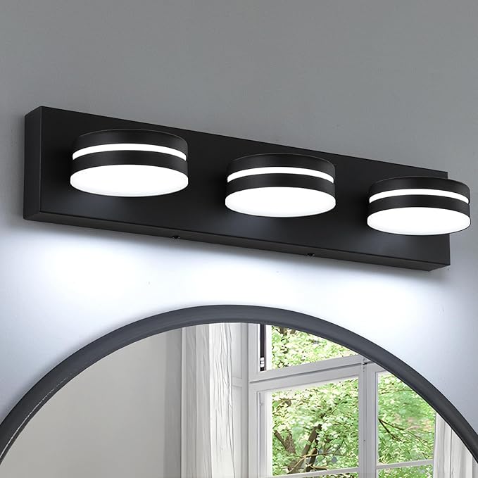 3-Light Bathroom Vanity Light Over Mirror, (24inch Dimmable) Matte Black LED Vanity Lighting Fixtures, Modern Bathroom Wall Light Fixtures with 360°Rotating Lamp Head (Cool White 5500K)