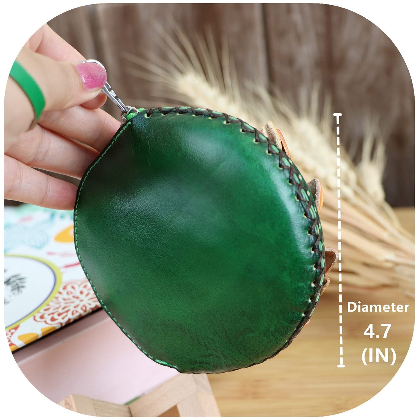 Fanyixuan Handmade Vegetable Tanned Cowhide Sunflower Coin Purse Key Coin Card Lipstick Headphone Storage Clutch Mini Flower Round Bag