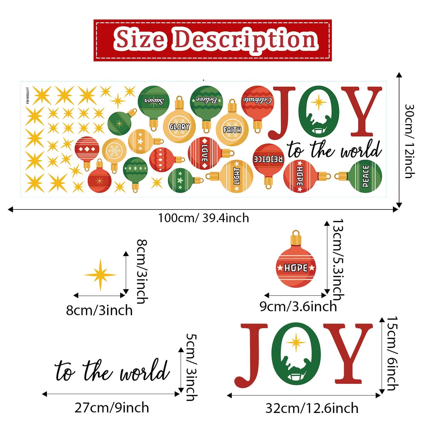 TOARTi Joy to The World Wall Decal Christmas Ball Window Cling Merry Christmas Light Ball Wall Stickers Xmas Christmas Bible Quotes Stickers Nativity Scene Decals Xmas Holiday Party Supplies