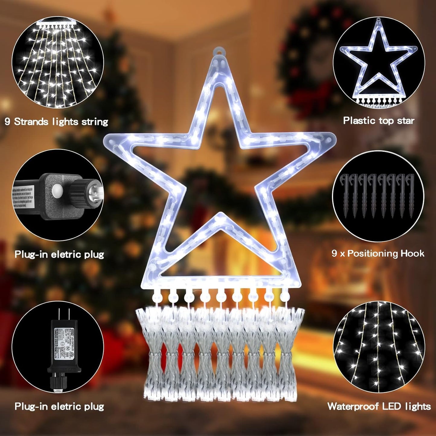 XUNXMAS Christmas String Lights Outdoor Decoration 317 LED Star Fairy String Lights 8 Modes & Waterproof for Party Wedding Patio Yard New Year Holiday Indoor Outdoor Cool White