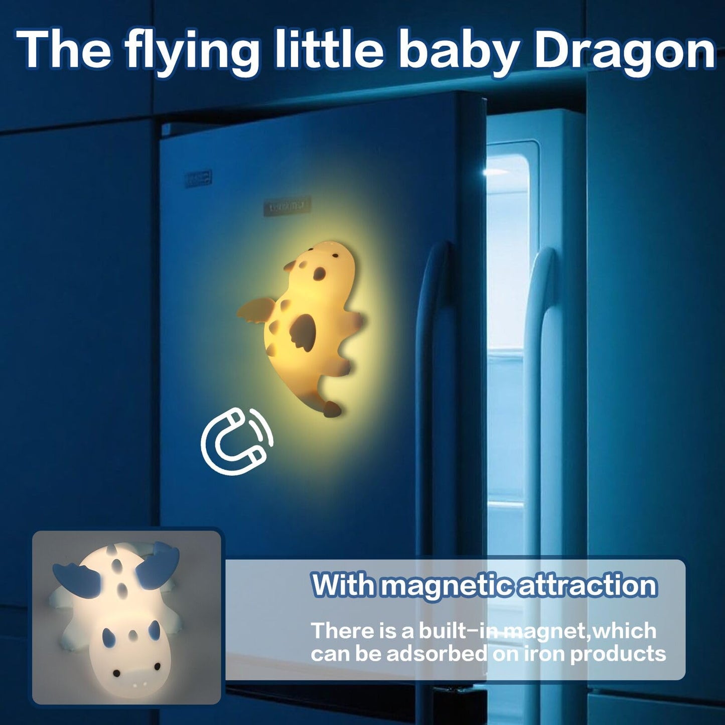 Yesinaly Cute Silicone Night Light for Kids - Touch Control LED Nursery Lamp for Baby Toddler Bedroom, Portable Battery Powered Nightlight for Nursery Nightstand - Dragon Design, Cream