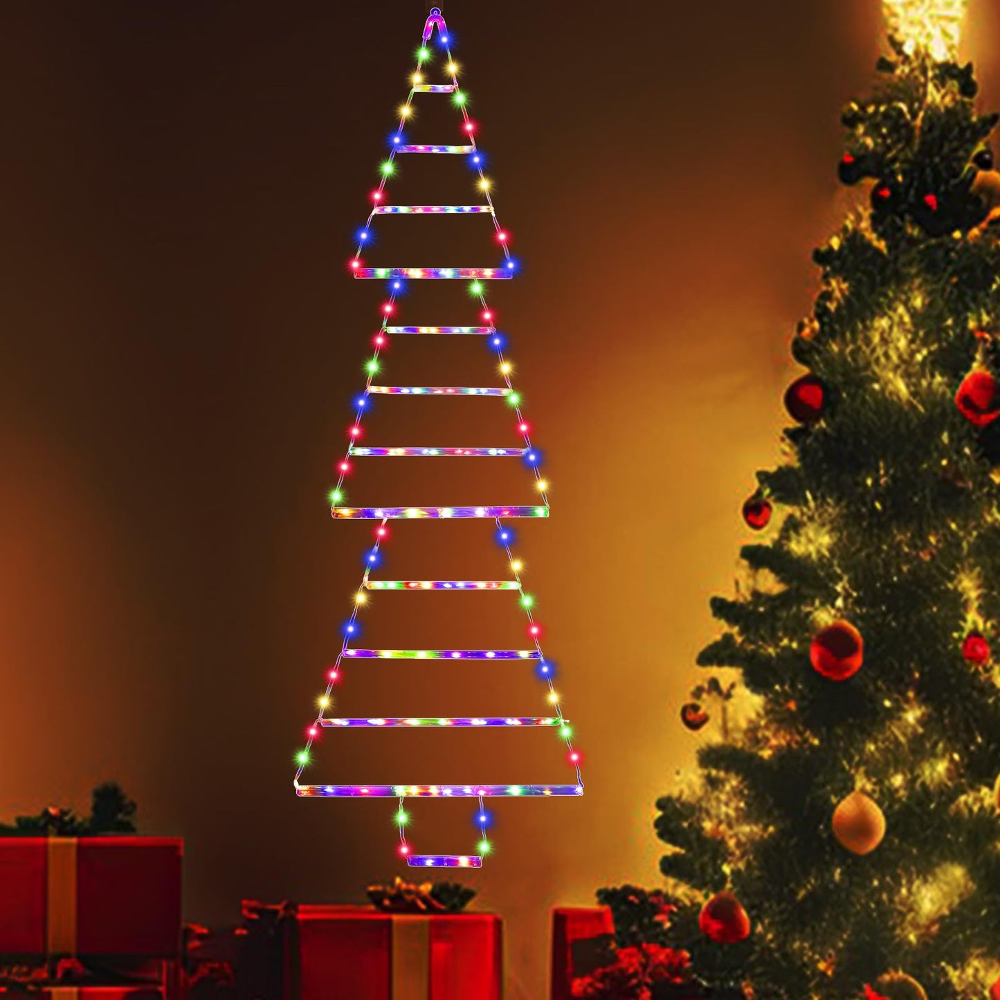 MUYUN LED Christmas Ladder Tree Lights, 4.3ft, 165 Multicolor LEDs, 8 Modes, Waterproof, Indoor/Outdoor