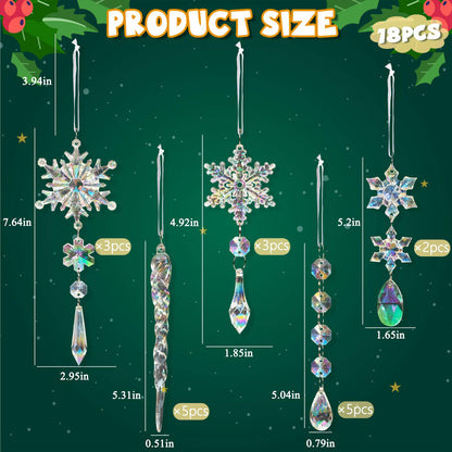 GuassLee 18pcs Crystal Christmas Tree Ornaments - Iridescent Acrylic Snowflake Icicle Drop Crystal Hanging Ornaments for Tree Iridescent Party Decor Christmas Frozen Themed Birthday Decor