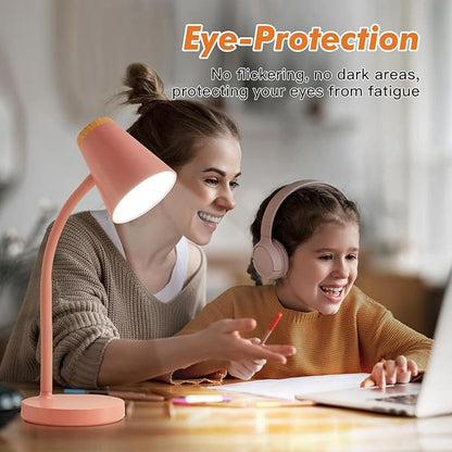 Desk Lamps for Home Office - Small LED Desk Lamp Touch Dimmable Reading Light for College Dorm Room - Adjustable Flexible Gooseneck Table Lamp for Bedside Bedroom Nightstand Pink