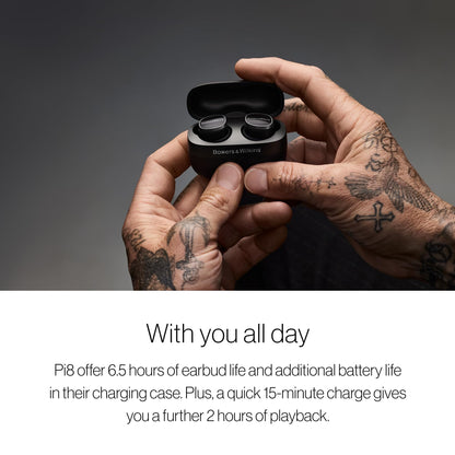 Bowers & Wilkins Pi8 Bluetooth Wireless Earbuds (Anthracite Black), in-Ear Bluetooth Earphones with Qualcomm Chipset & aptX Lossless, Active Noise Cancelling Earbuds, 3 Built-in Mics, 15-Min Charging