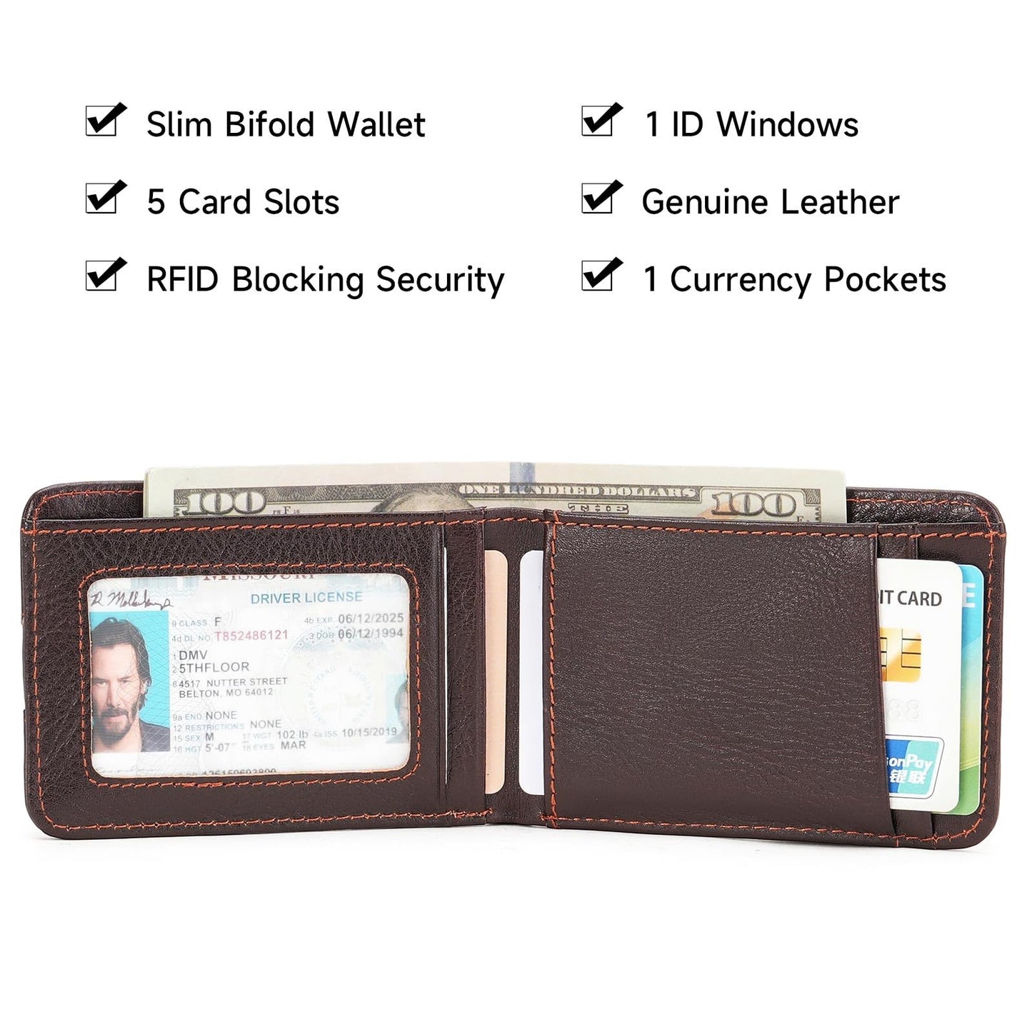 LOUEBICA Genuine Leather Wallet for Men RFID Blocking Bifold Slim Minimalist with Front Pocket Wallets Men Gift