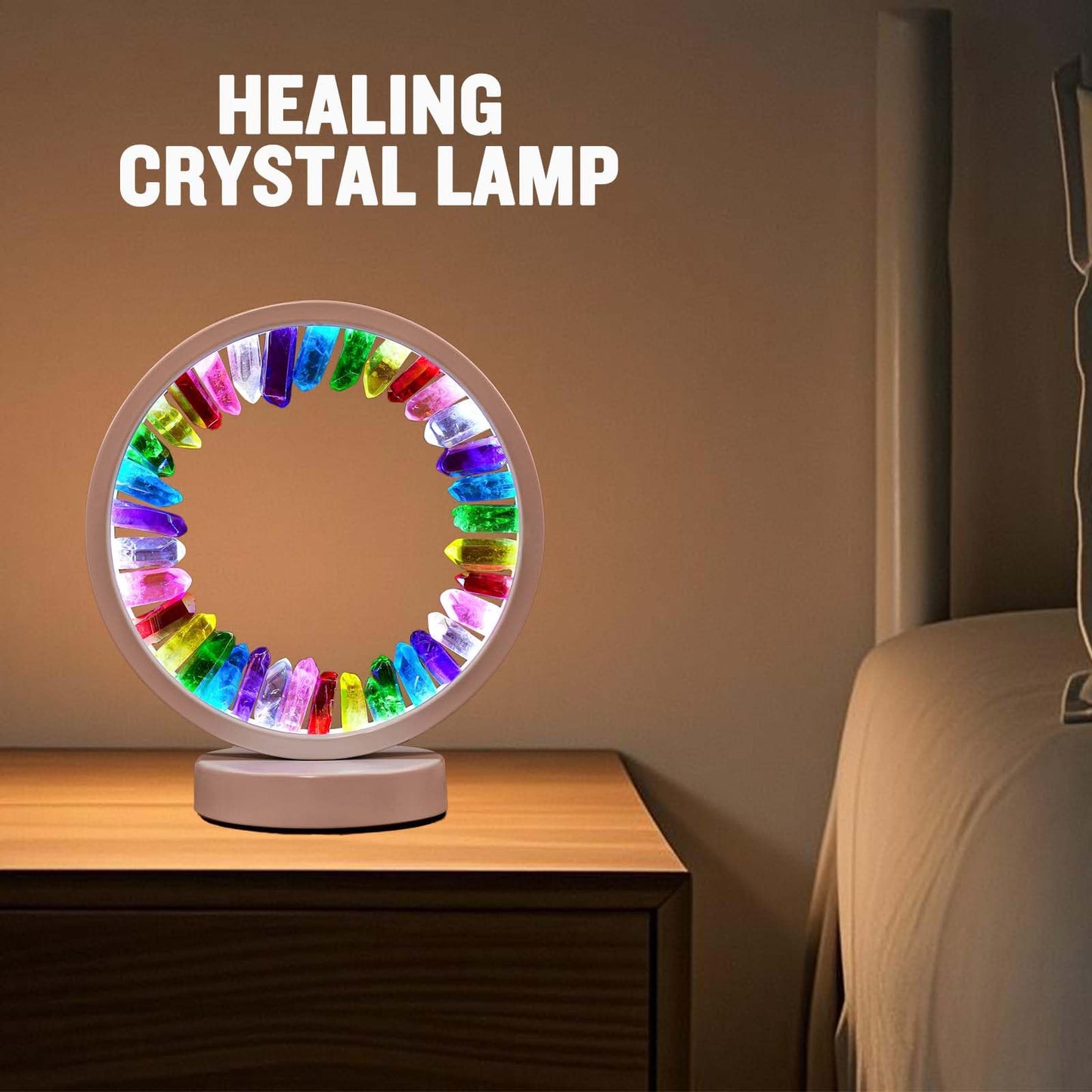 Runyansghi Chroma Electroplated Single Point Night Lamp 8.6" Healing Crystal Bedside Lamp USB Port 3 Colours Dimming Mode Bedroom Lamp Suitable Night Light Office Home Decor Ideal Gift