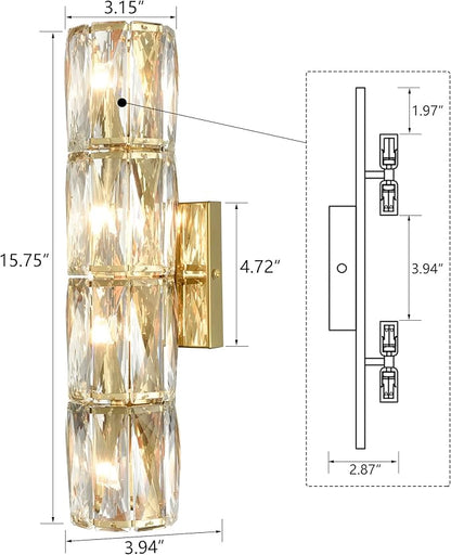 SAMTEEN Gold Wall Sconce Modern Crystal Sconces Wall Lighting 4-Light Bathroom Wall Mount Light Crystal Vanity Light Fixture for Bedroom Hallway Living Room