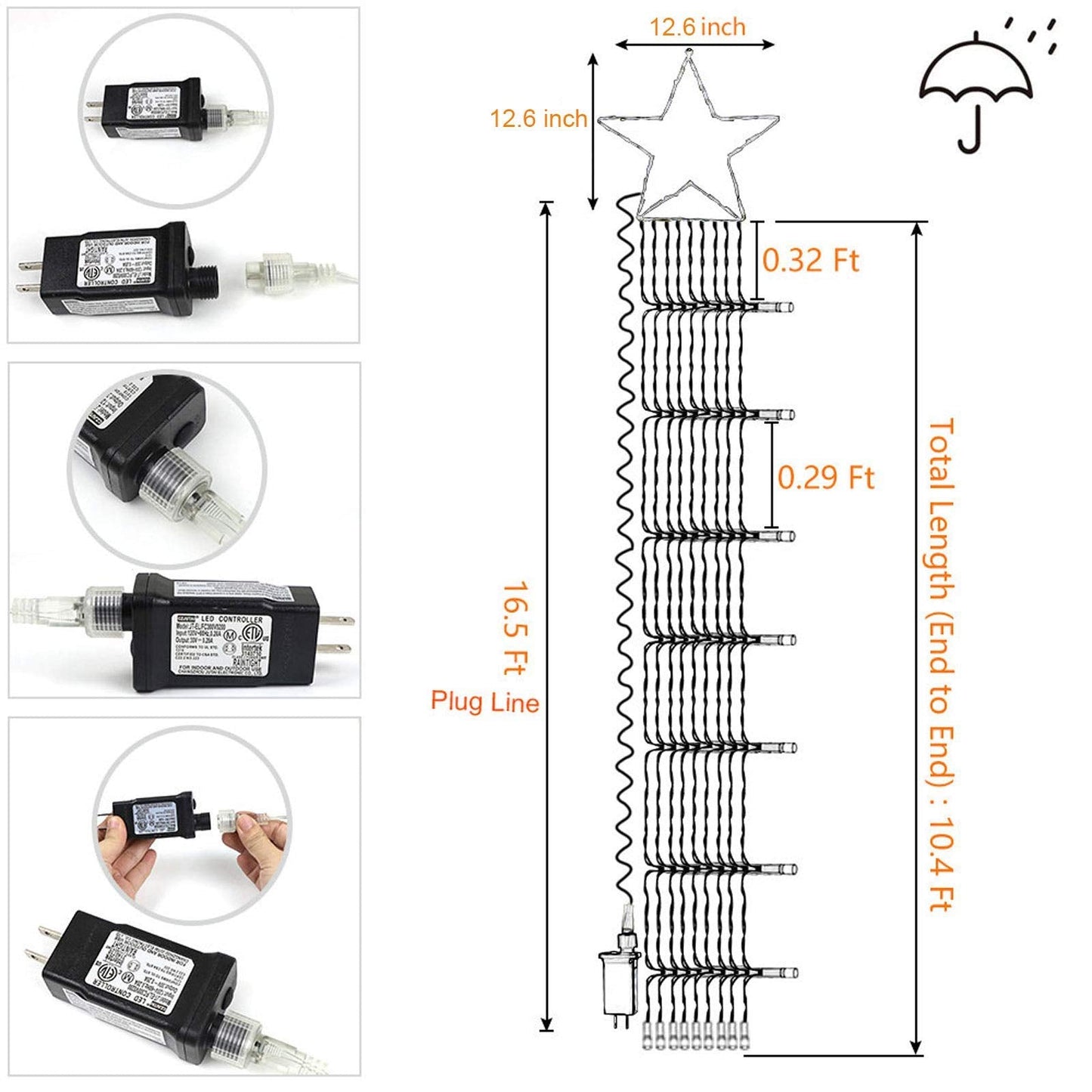 FUNIAO Outdoor Christmas Star Lights 320 LED Waterfall Christmas Tree Lights 8 Lighting Modes Outdoor Christmas Decorations Star String Lights for Outside Tree Wall Yard Xmas Wedding Party (White)