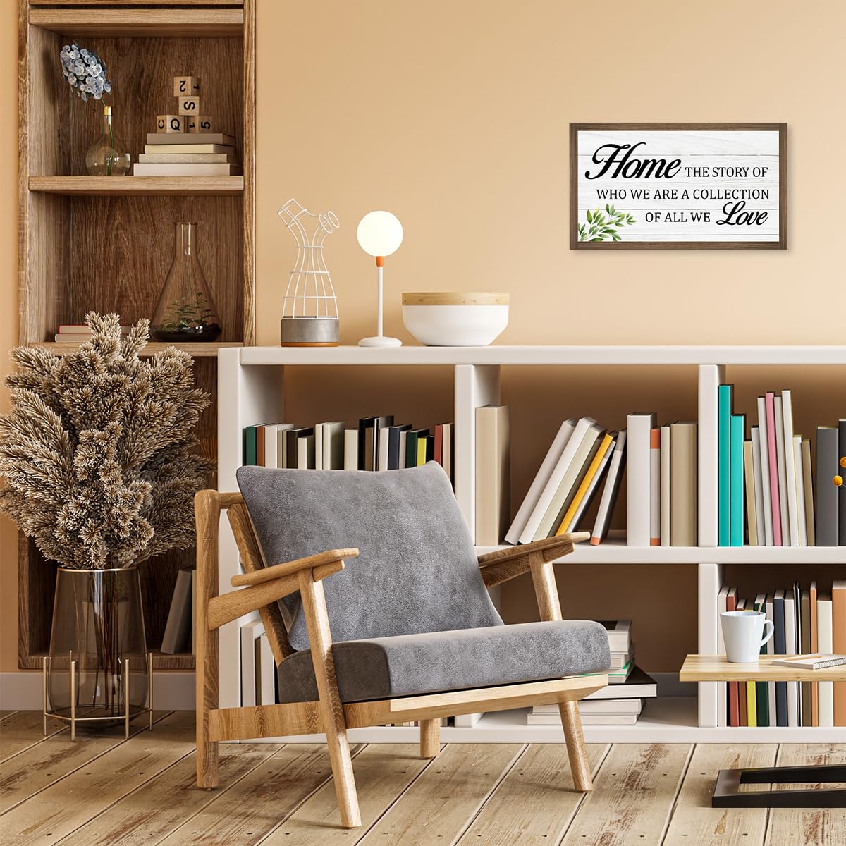 Home The Story of Who We are Wooden Box Sign Desk Decor,Family Quotes Wooden Block Plaque Sign for Home Farmhouse Living Room Bedroom Shelf Table Wall Decor