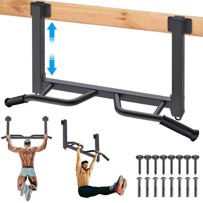 Kipika Joist Mount Pull Up Bar - Heavy Duty Chin Up Bar - 4 Height Levels, Multi-Angle Grip, Rings for Accessories - Ideal for Home Gym Workout and Crossfit Training