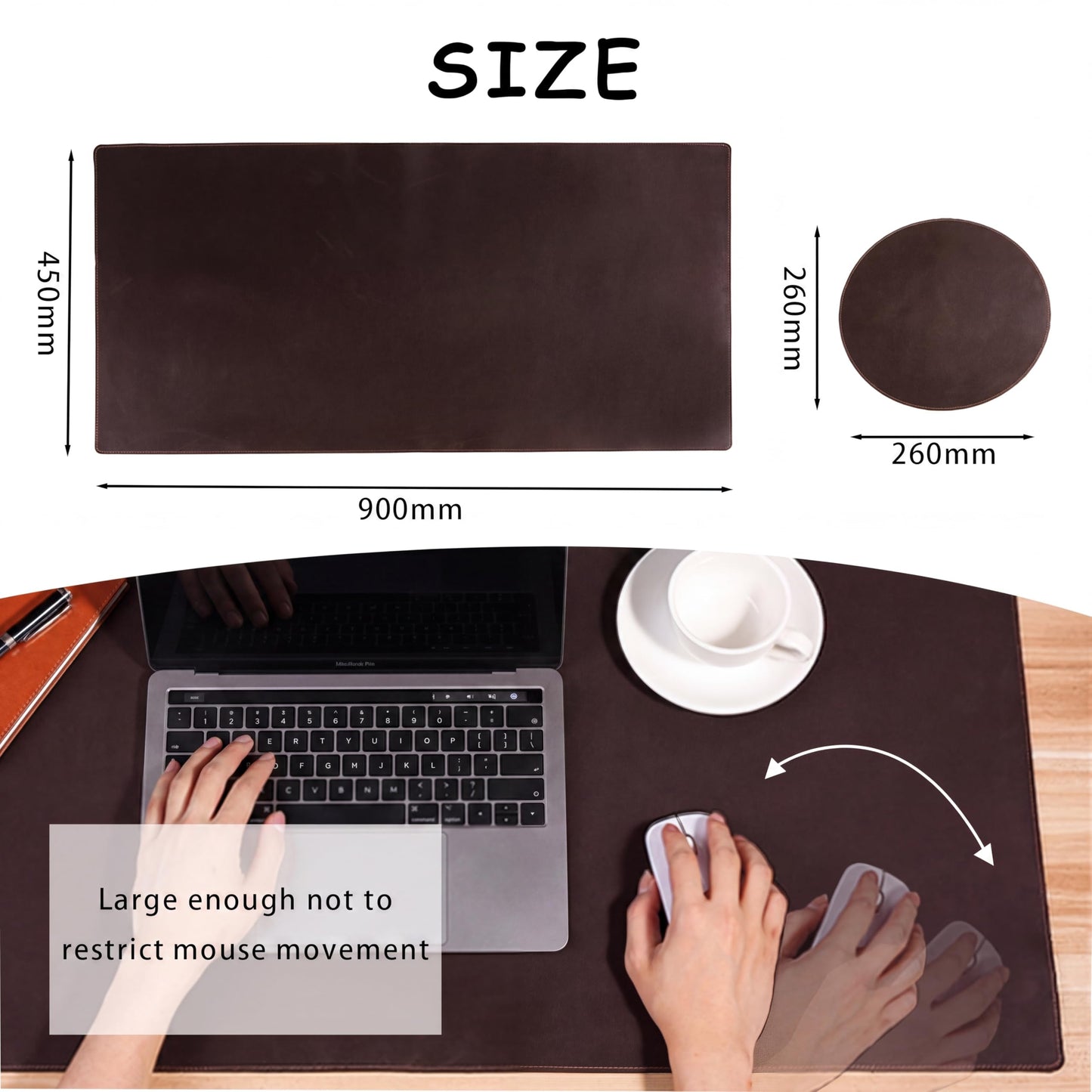 Hyfant Full Grain Genuine Leather Desk Pad Large Retro Mouse Pad 35.4" x 17.7" Vintage Leather Desk Protector Desktop Cover Non-Slip Writing Blotter Coffee Bar Mat for Office Home