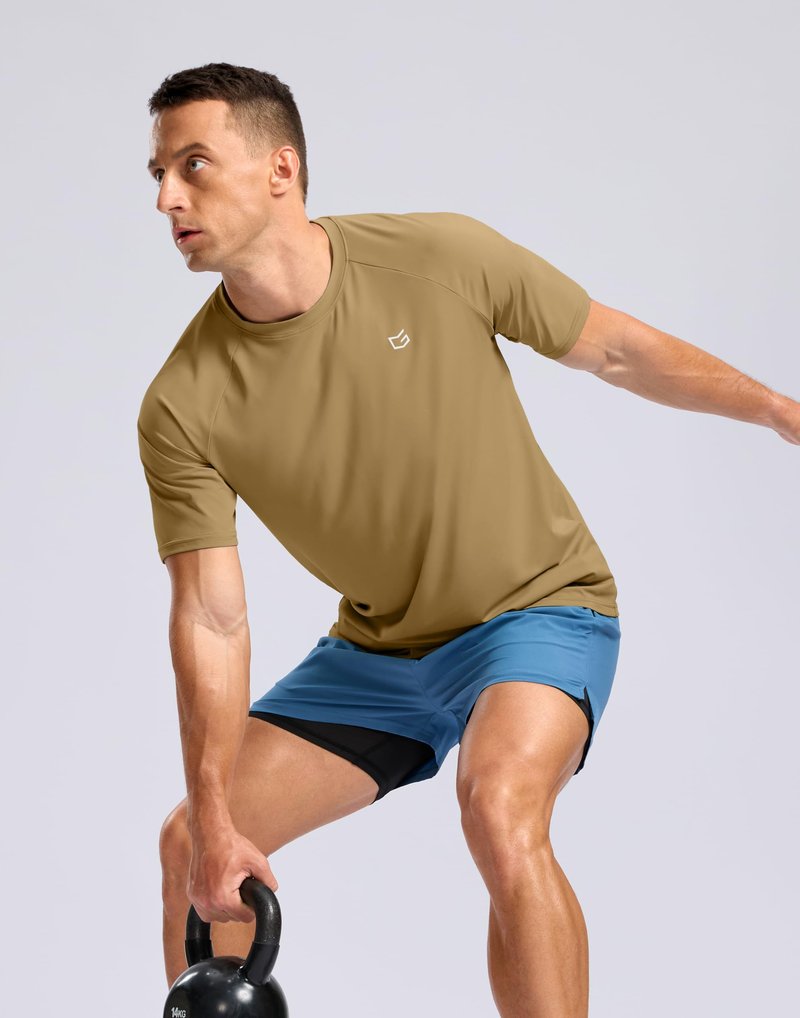 G Gradual Men's Athletic Workout T-Shirts Moisture Wicking Cooling Running Shirts Short Sleeve Performance Tee for Gym Tennis(Khaki,4XL)