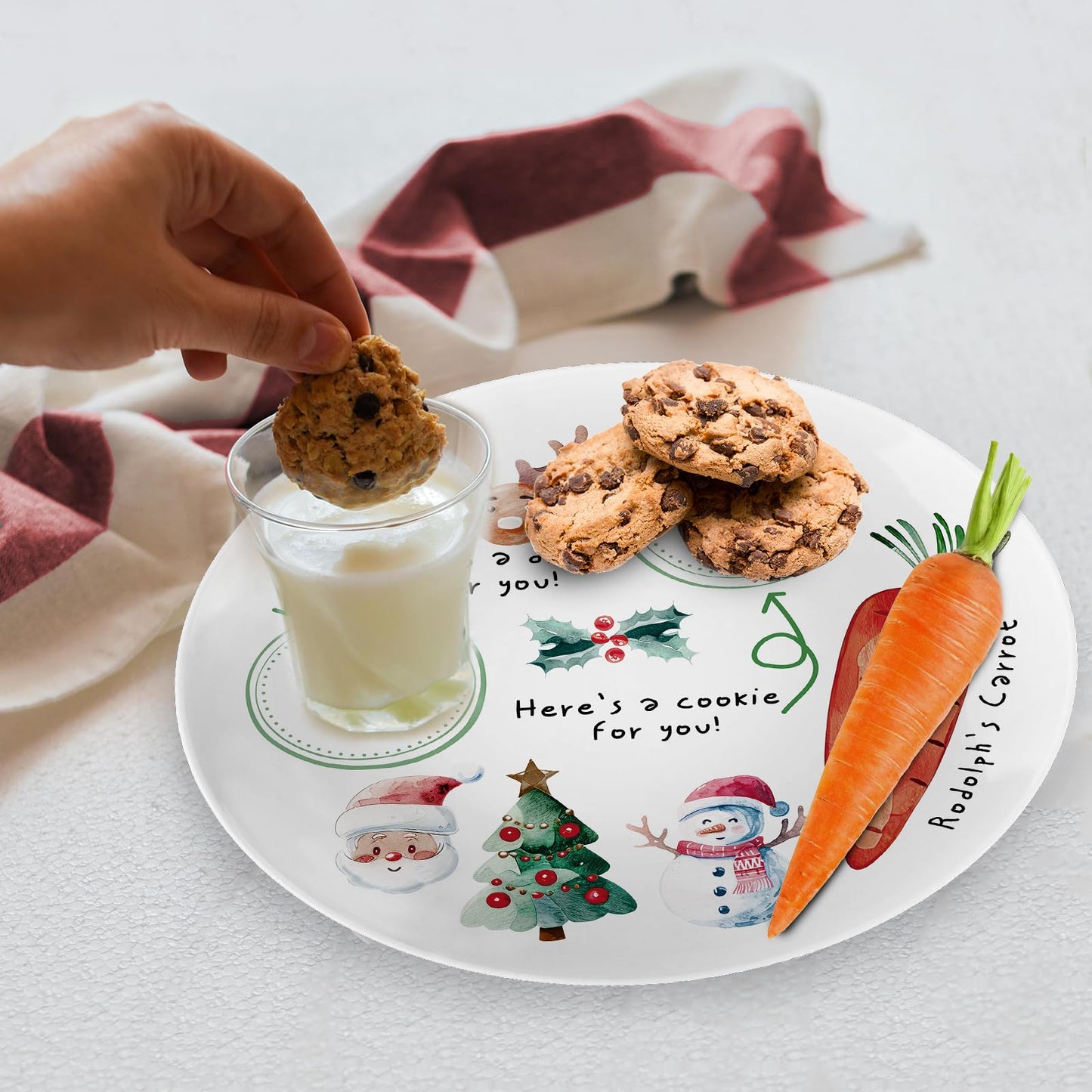 Viynran 10" Santa Cookie Melamine Plate – Round Christmas Tray for Snacks, Milk, and Carrots, Cute Santa Treat Platter for Xmas Eve, Decorative Serving Board for Holiday Parties (2 Pieces)