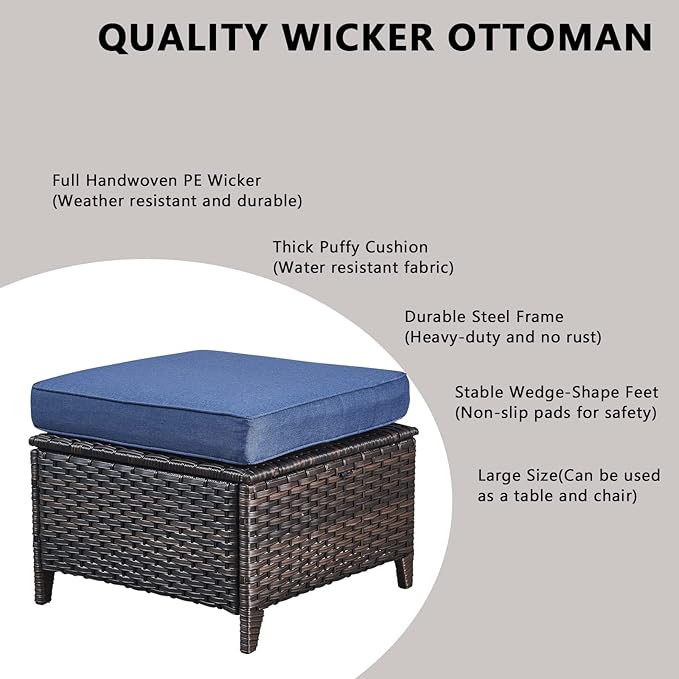 Rilyson Wicker Patio Furniture Set - 5 Piece Rattan Outdoor Sectional Conversation Sets with 2 Rocking Swivel Chairs,2 Ottomans and 1 Loveseat for Porch Deck Garden(Brown/Blue)
