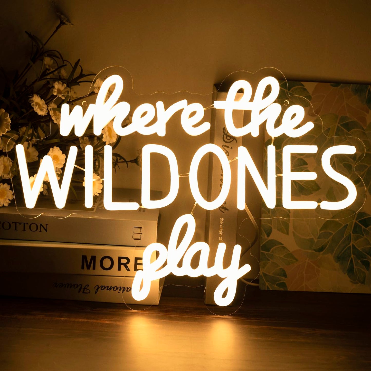 Where the Wild Ones Play Neon Sign Dimmable Neon Signs for Wall Decor Letter LED Signs USB Light Up Sign for Playroom Wall Decor Playroom Decoration Essentials