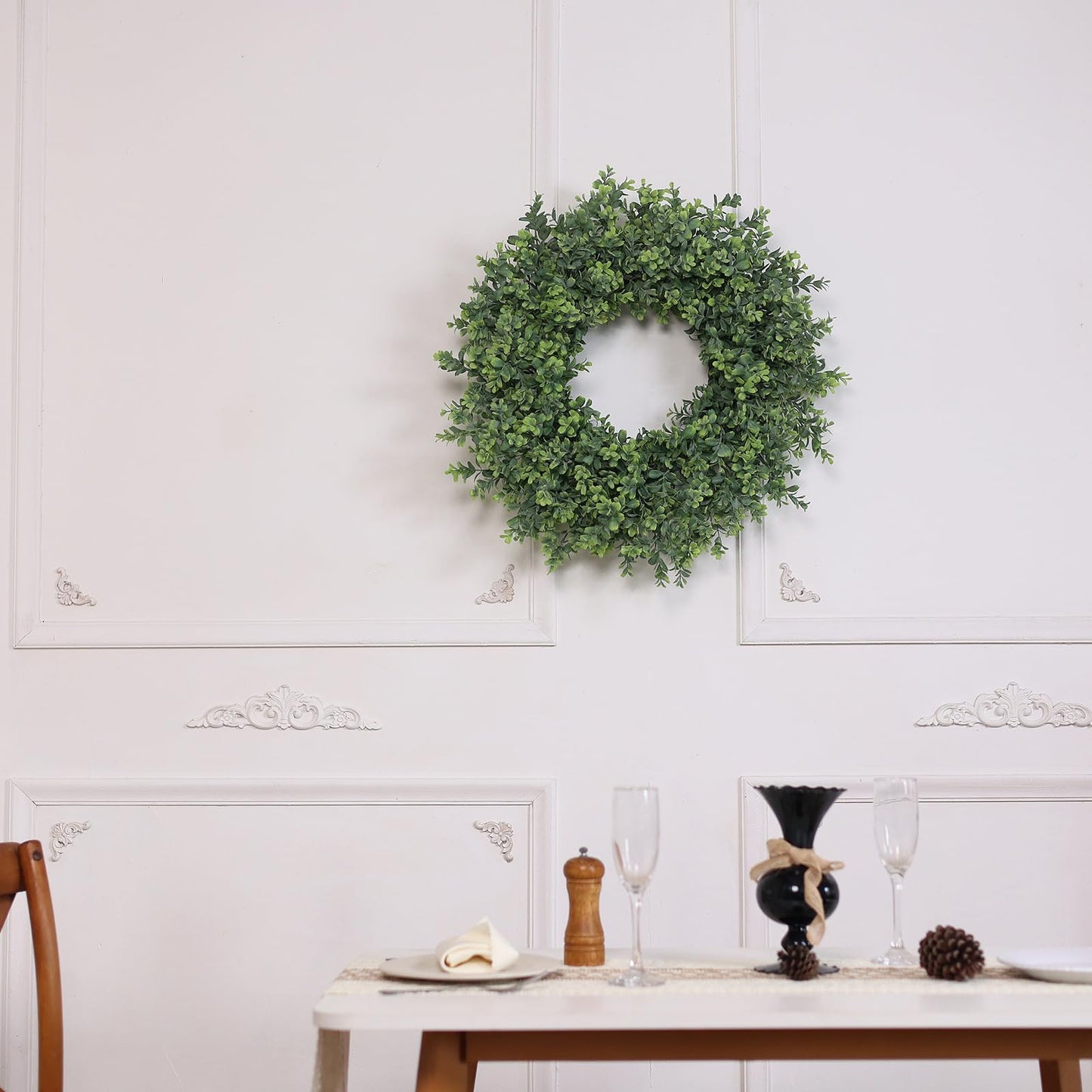 26" Artificial Boxwood Wreath Fake Plant for Front Door Decor(Green)