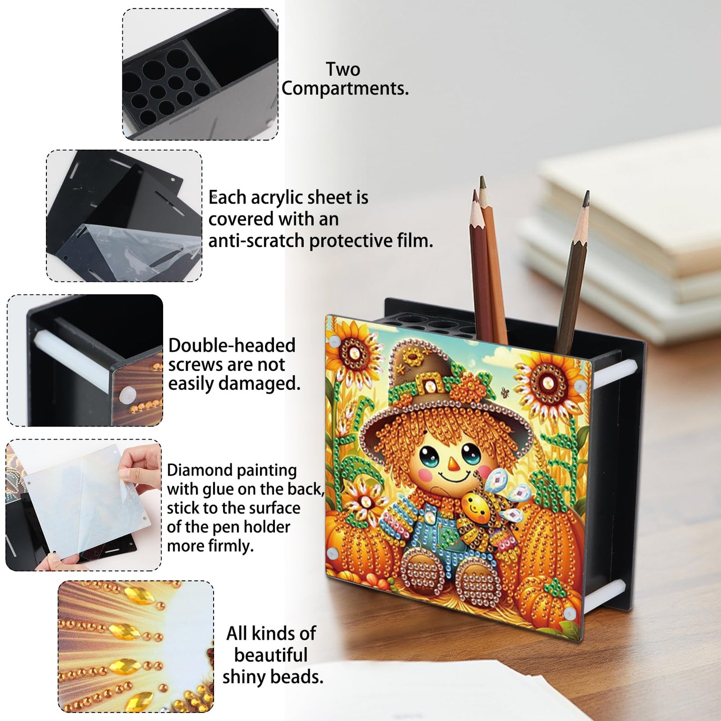 AiYuanzsh Diamond Painting Pen Holder, DIY Diamond Art Desk Organizer with Autumn Harvest Pumpkin Design, Fall Diamond Art Kits for Adults, Decorative Desktop Storage Box for Office and Home