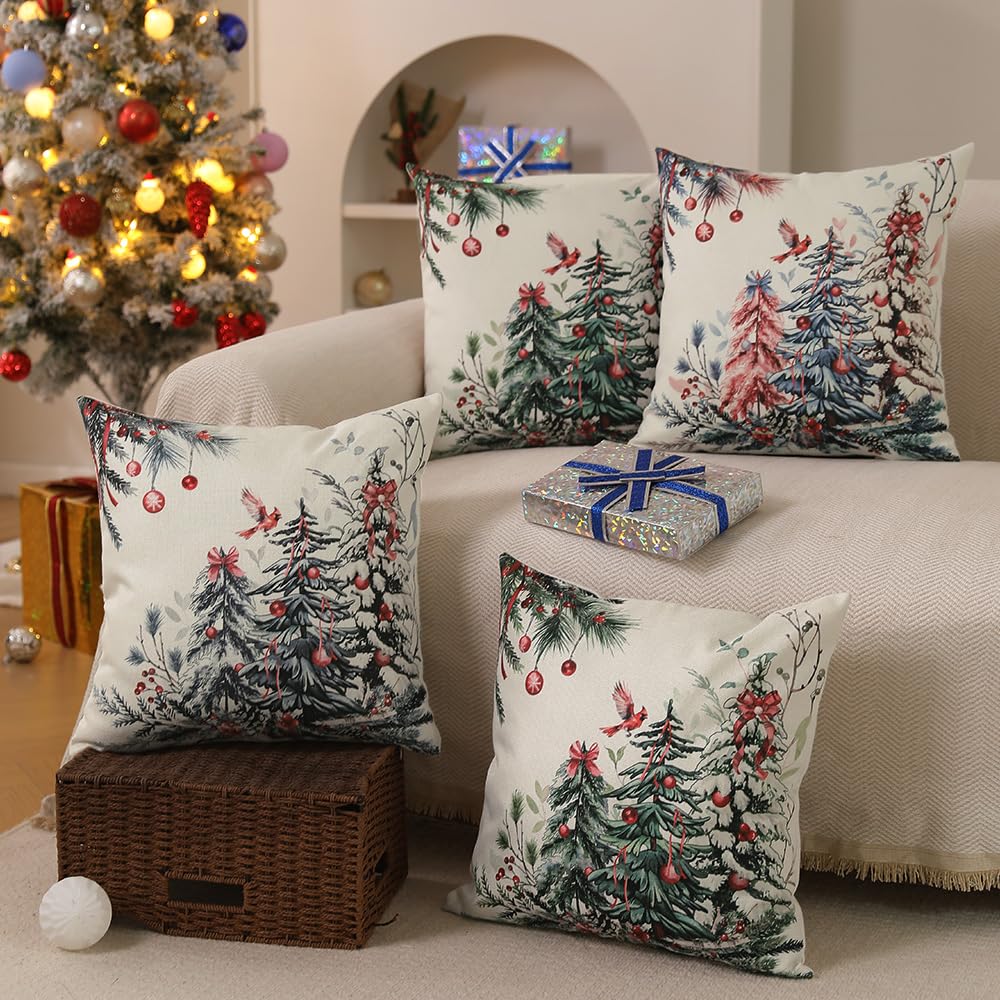DFXSZ Christmas Pillow Covers 18x18 Inch Set of 2 Christmas Tree Decorations Throw Pillows Winter Xmas Decor for Home Couch TH-35B18
