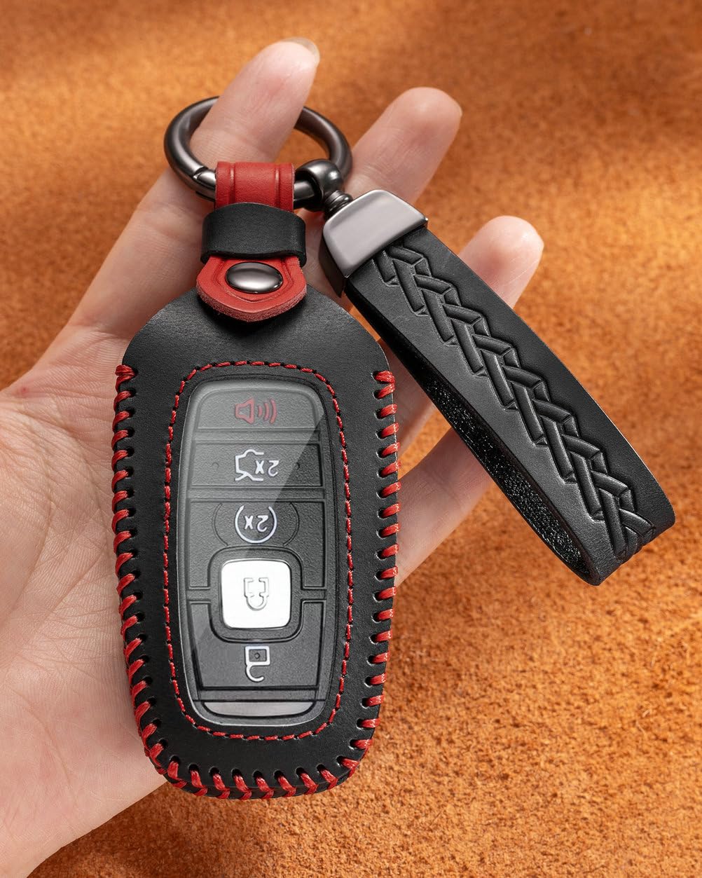 YINEOR Key Fob Cover Leather Car Key Case Keychain Fob Holder Compatible with Lincoln Continental MKC MKX MKZ Navigator Nautilus Corsair Aviator 2017-2026 (Black)