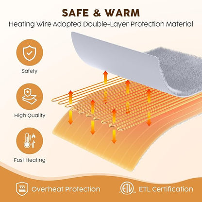 HYLEORY Heated Electric Blanket Full 72"x84" Soft Fleece & Flannel with 5 Heating Levels & 10 Hours Timer Auto Shutt Off, ETL Certified, Washable，Heated Blanket for Body-Light Grey