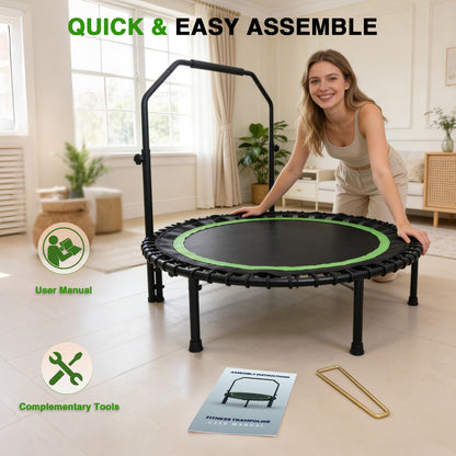 40" Mini Rebounder Trampoline for Adults with Handle, Foldable Mini Trampoline with Bungees, Adjustable Foam Handle, Stable & Quiet, Max Load 440lbs