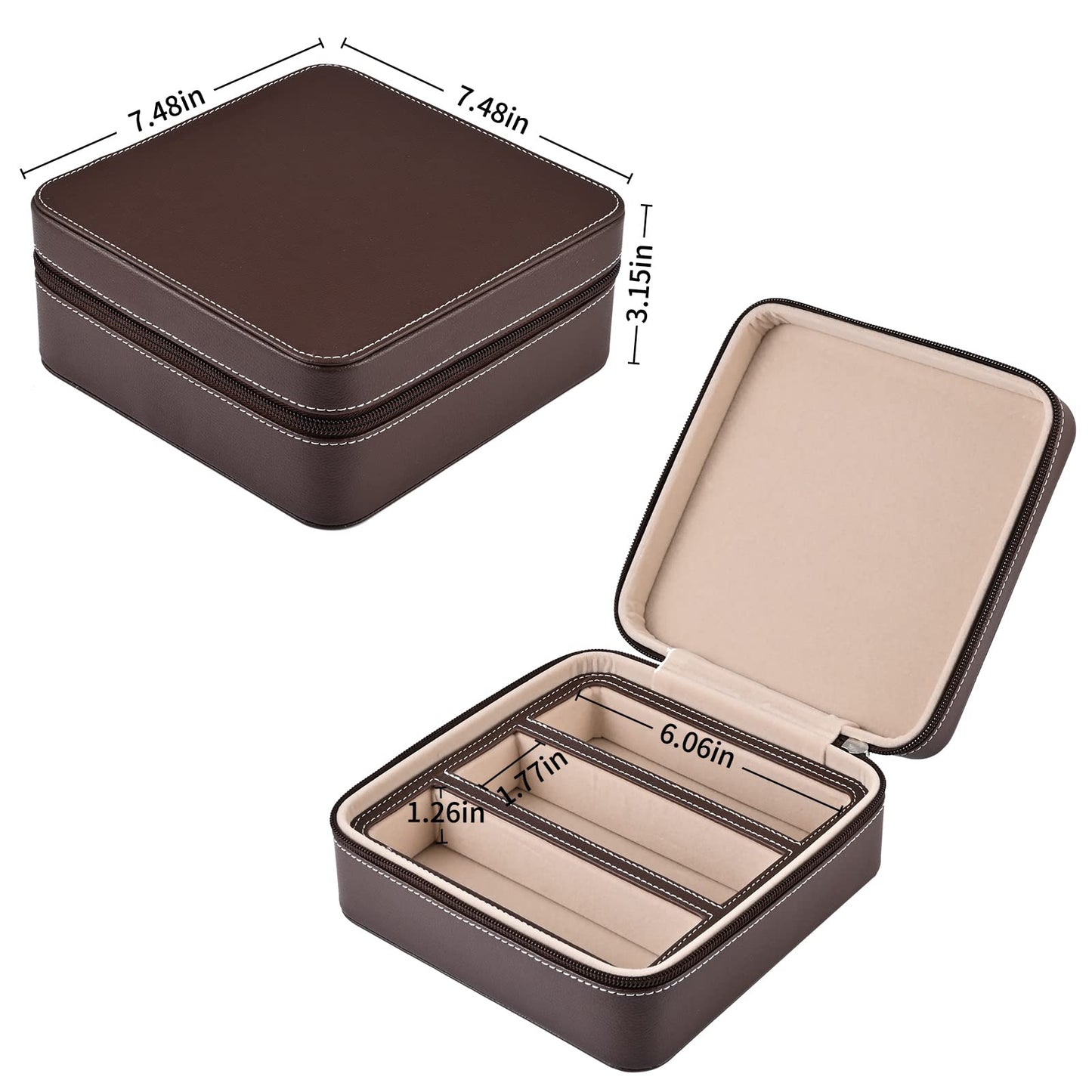 ROSELLE Eyewear Travel Case for women men, Luxury leather 3-Slot Eyeglasses Storage Box for Multiple Glasses and Sunglasses (Coffee)