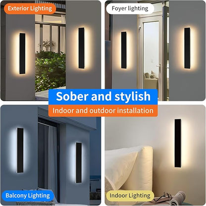 Mikeru Upgraded 2 Pack 23.6" Modern Outdoor Wall Sconce, 4.3" Wide IP65 Waterproof Exterior Light Fixtures Cover US Junction Box, 3000K/4500K/6000K 3-Color Temp LED Porch Lights for Garage, Patio