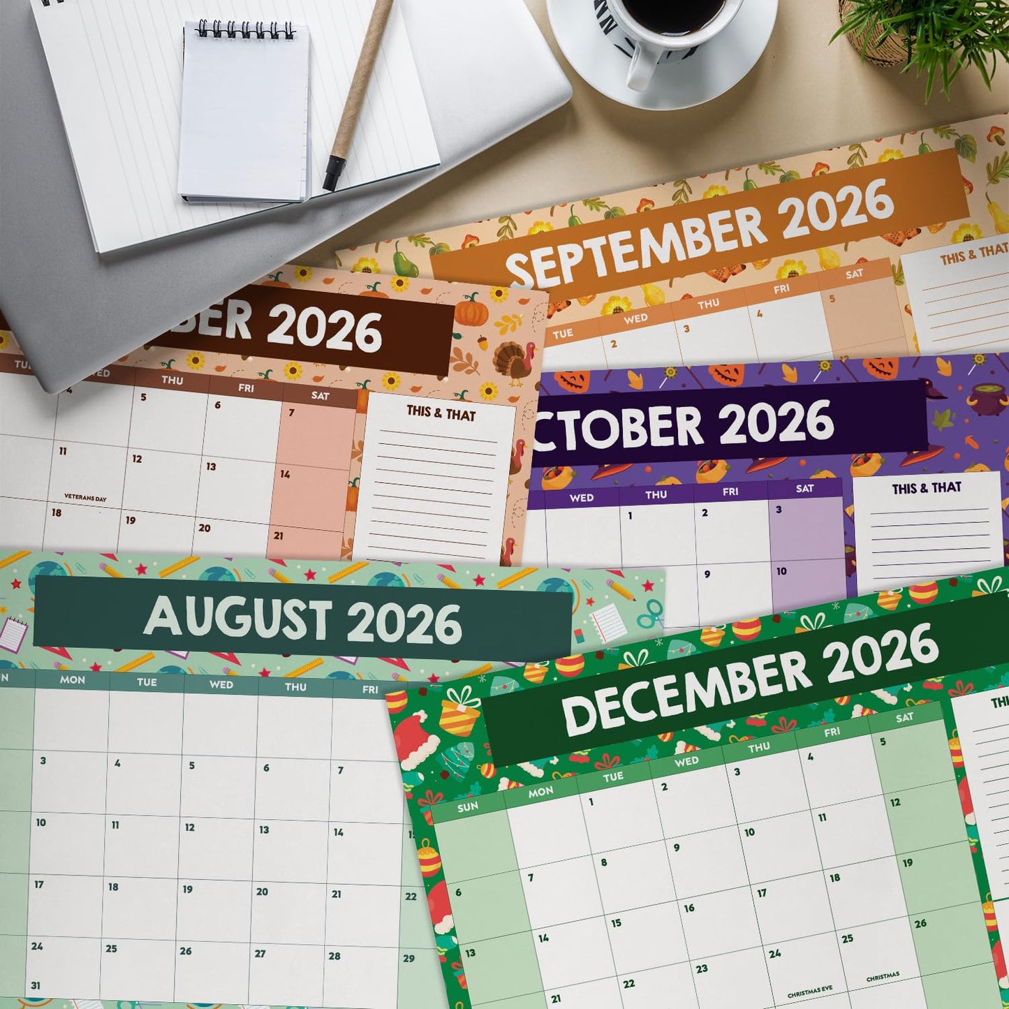 Large Desk Calendar 2026-2027, Teacher Desk Calendars, 18 Months (Jan 2026 - Jun 2027) with Holidays, Home Classroom, Office Decor, Teacher Must Haves, PVC Cover, Round Holes, Tear-off Calendar (Season Calendar)