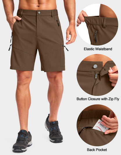 Pudolla Men's Hiking Cargo Shorts Lightweight 7" Travel Casual Shorts for Men Golf Work Outdoor with 5 Zipper Pockets(Brown 3X-Large)