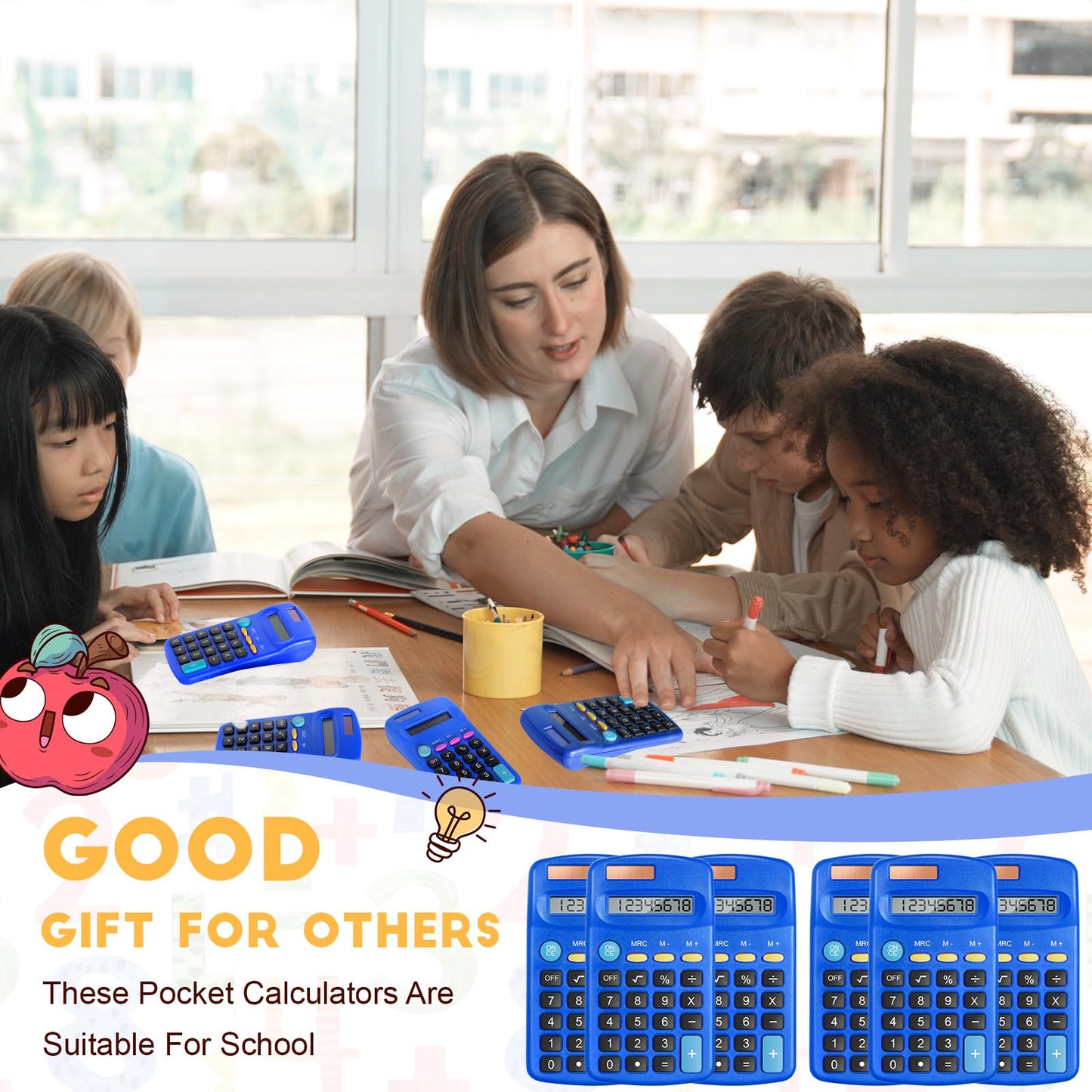 24 Packs Pocket Size Mini Blue Calculator Basic Calculators for Handheld Angled Students 8 Digit Display Solar Battery Dual Power Small Calculator for Students Kids Home Office