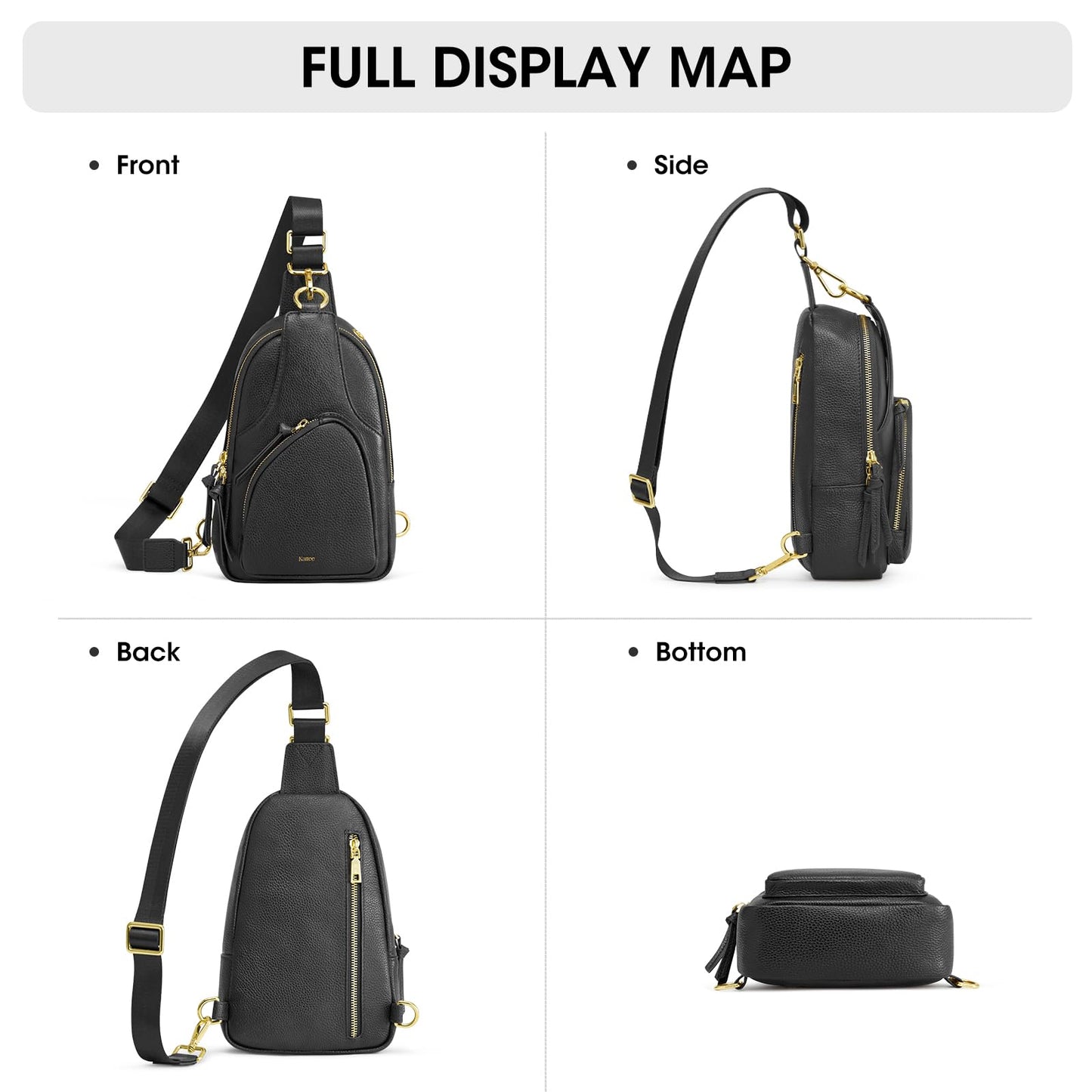 Kattee Sling Bag for Women, Leather Fanny Packs Crossbody Purse, Small Chest Bag with RFID Blocking, Black