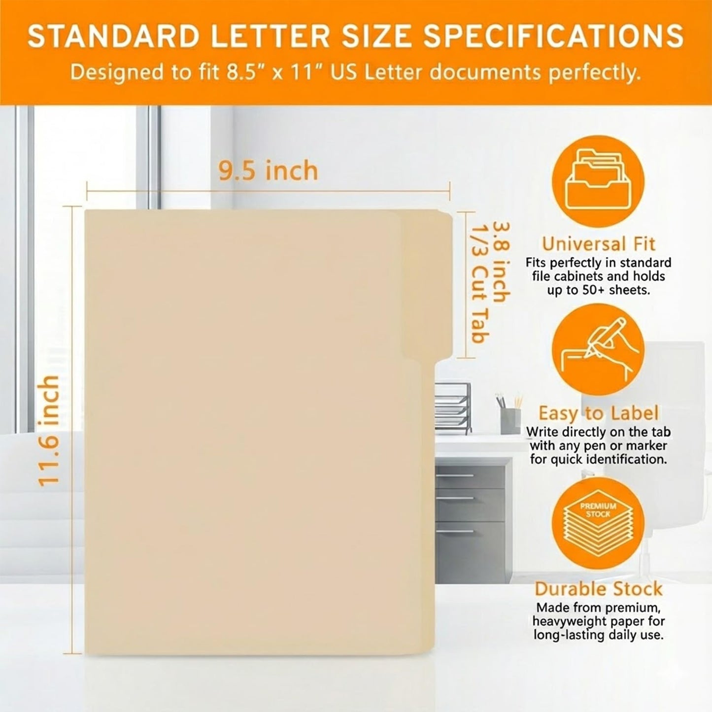 100 Packs Manila File Folder,Manilla Folder 8.5x11,1/3 Cut Tabs Folder for Office,School and Home,Organizer File Folder Letter Size