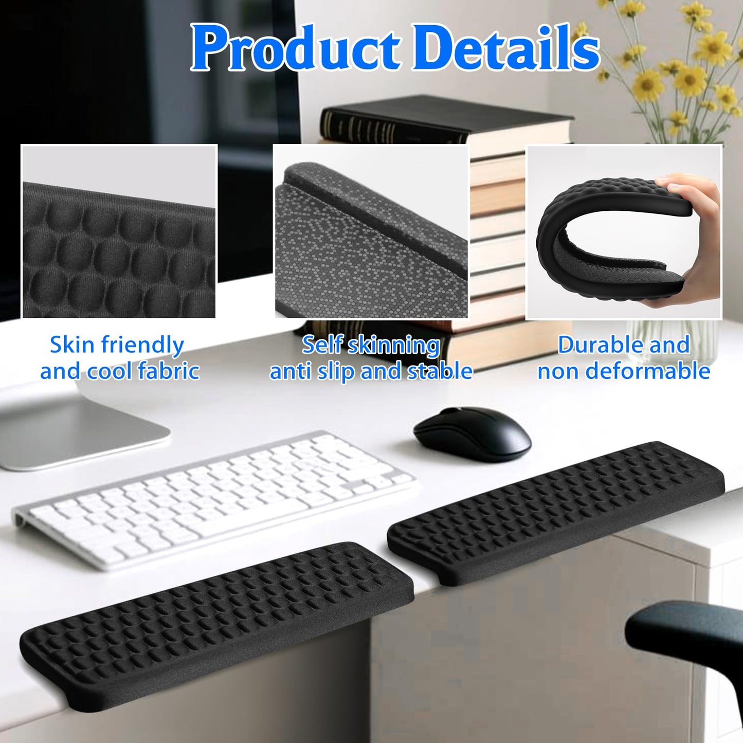 Arm Rest for Desk, L-Shaped Memory Foam Elbow Pads with Non-Slip Base, 2-Piece Ergonomic Desk Edge Cushion & Wrist Rest for Mouse & Keyboard, Desk Arm Support for Office, Gaming & Home